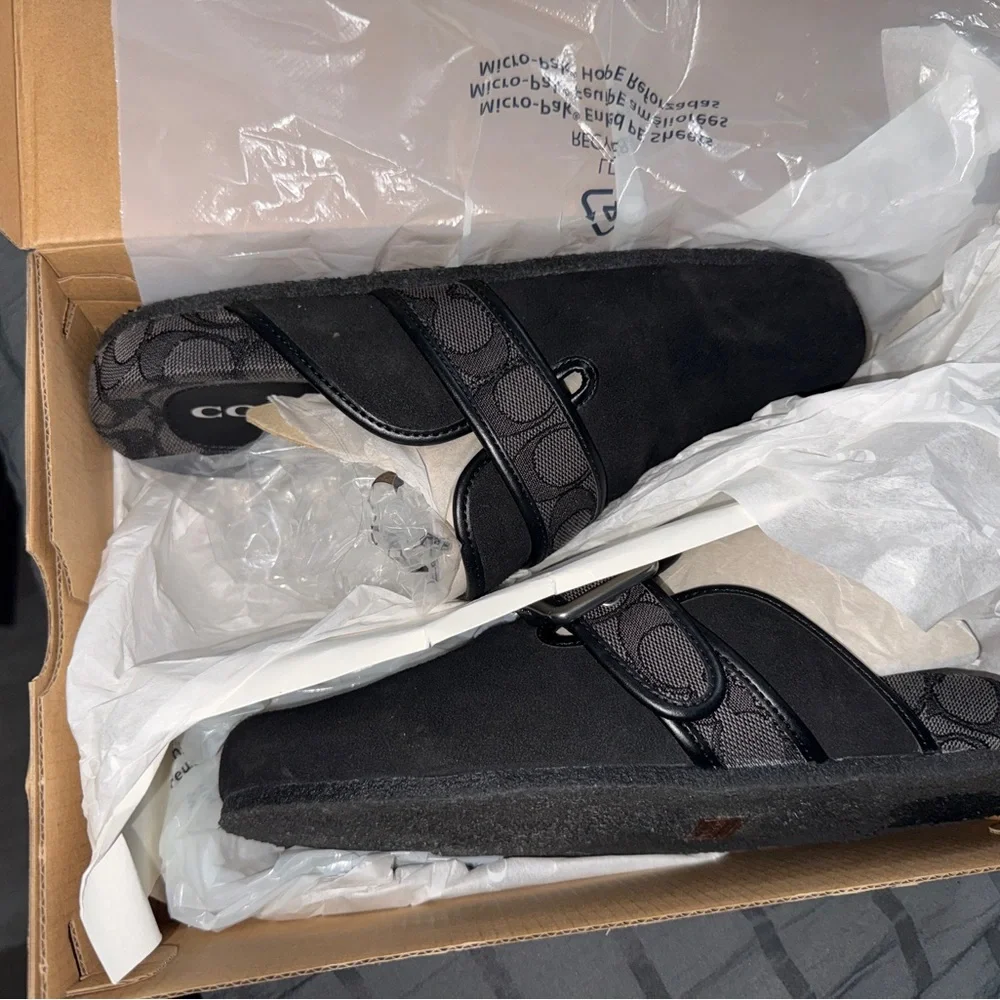 Coach Black Suede Clogs with Silver Buckle - Picture 8 of 8